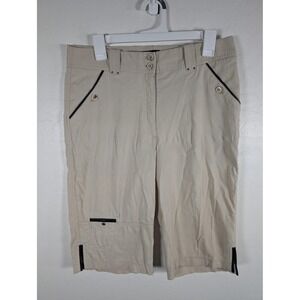 Jamie Sadock Shorts Womens 10 Beige Black Trim Golf Walking Lightweight Stretch